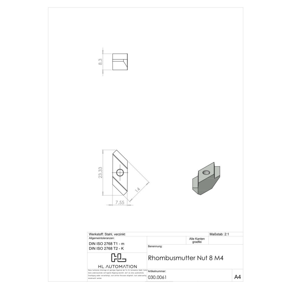 Rhombusmutter Nut 8 M4 – Bild 2