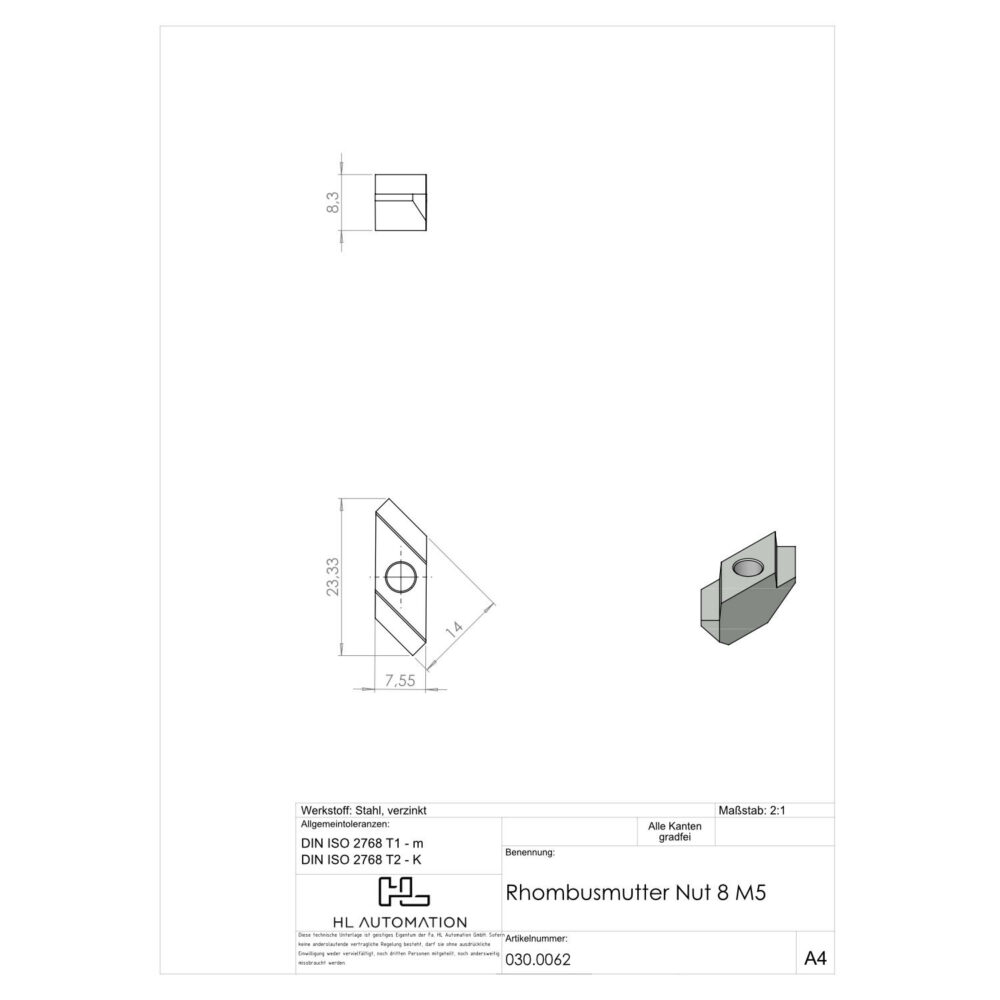 Rhombusmutter Nut 8 M5 – Bild 2