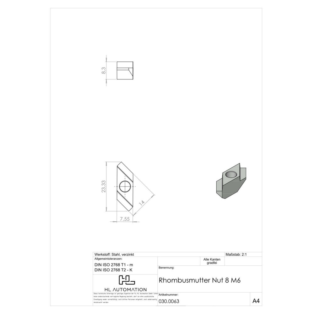 Rhombusmutter Nut 8 M6 – Bild 2