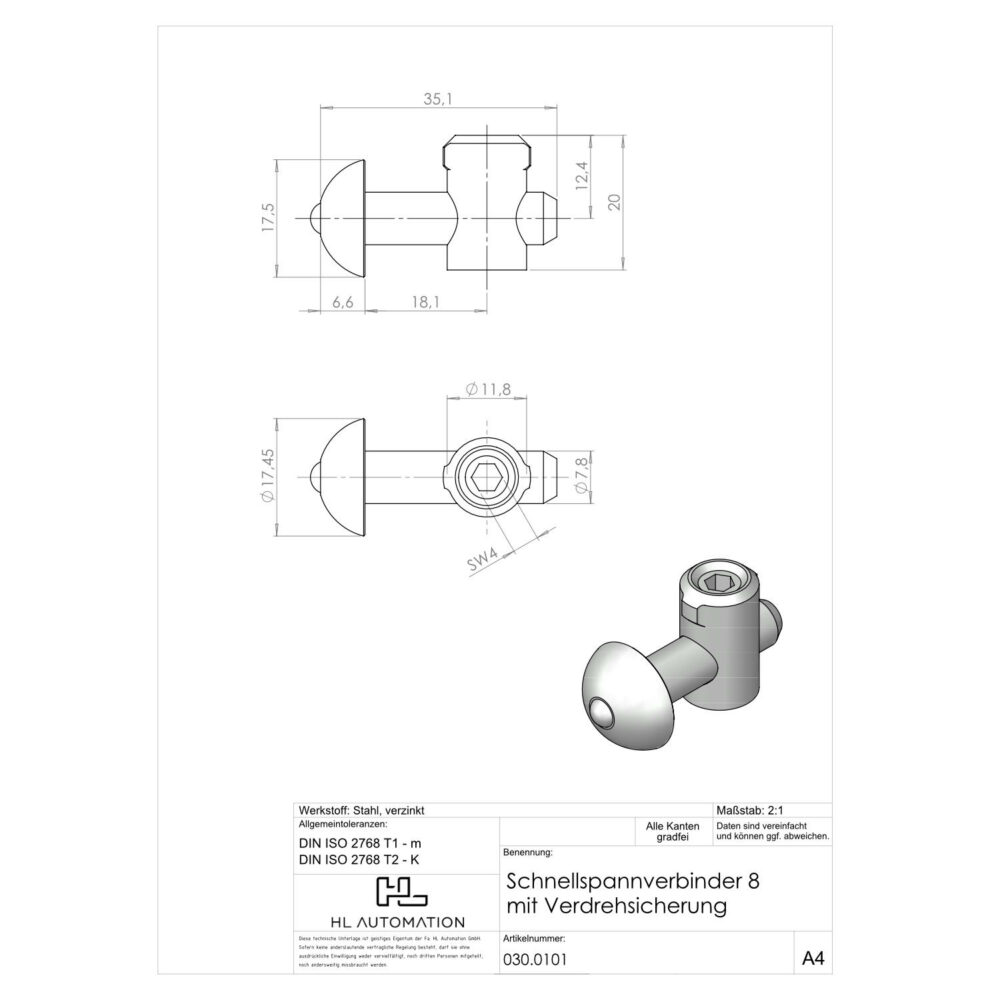 Schnellspannverbinder Nut 8 mit Verdrehsicherung – Bild 2