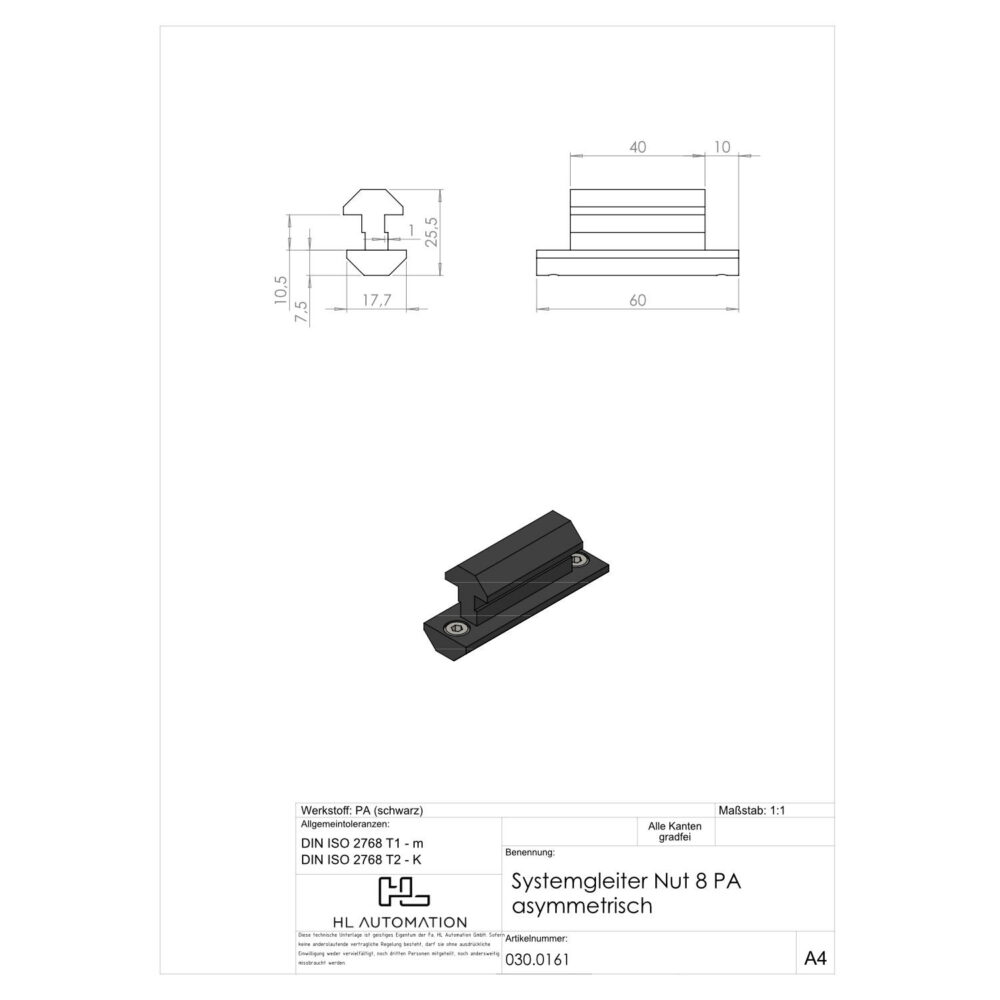 Systemgleiter Nut 8 PA asymmetrisch – Bild 2