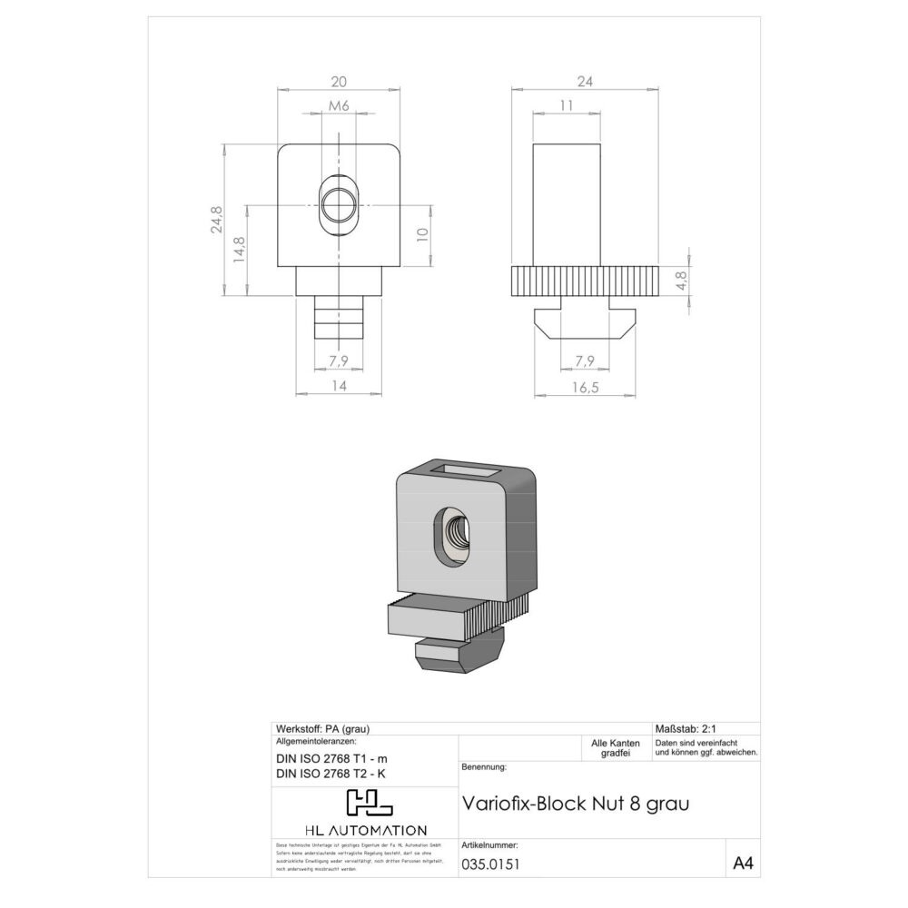 Variofix-Block S Nut 8 grau – Bild 2